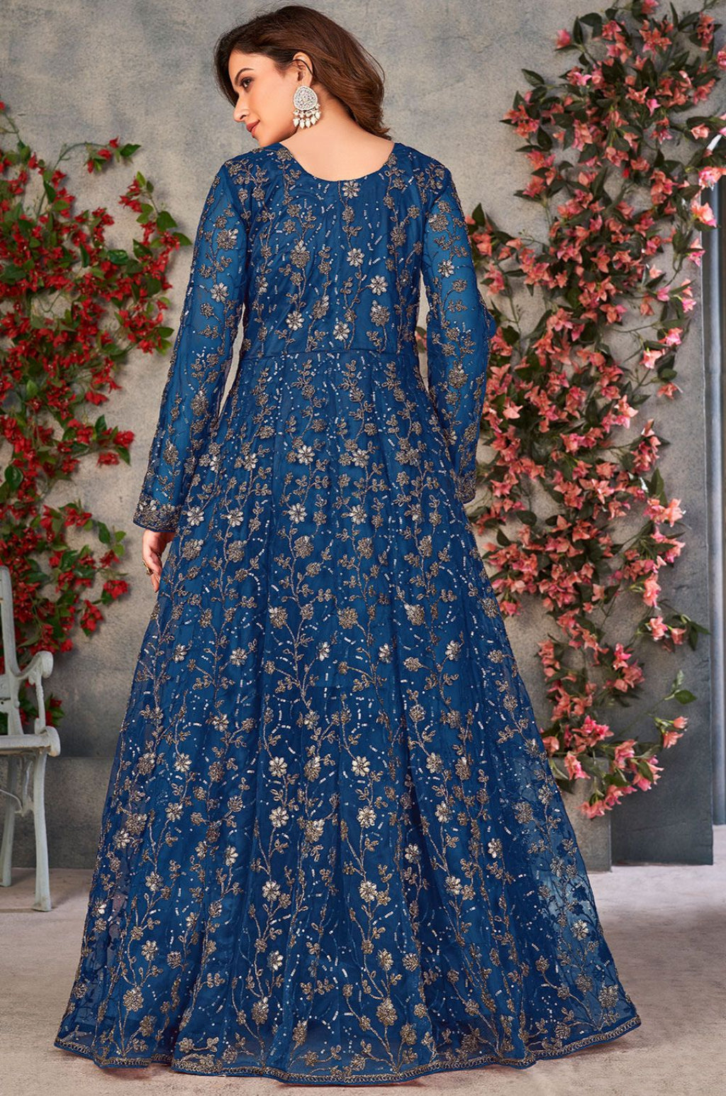 Blue Net Salwar Kameez - SFDFS34403