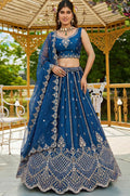 Blue Satin Lehenga Choli - SFANJ3271