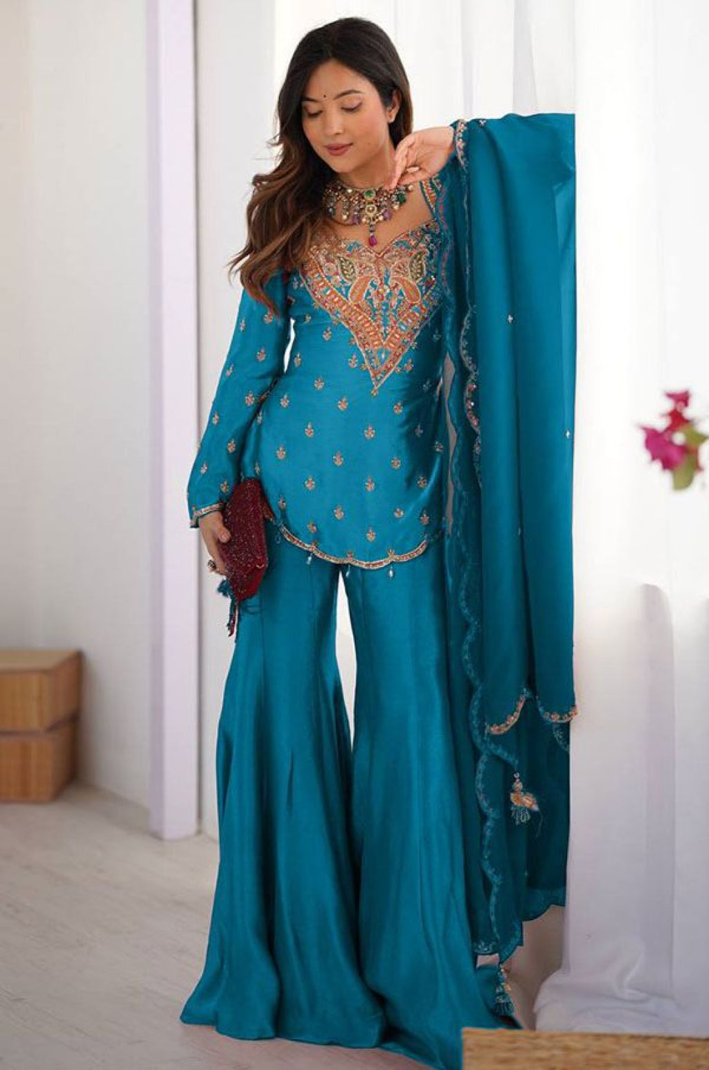 Blue Silk Salwar Kameez - SFFK38201R