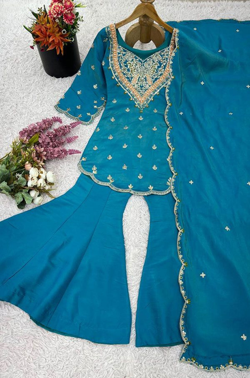 Blue Silk Salwar Kameez - SFFK38201R