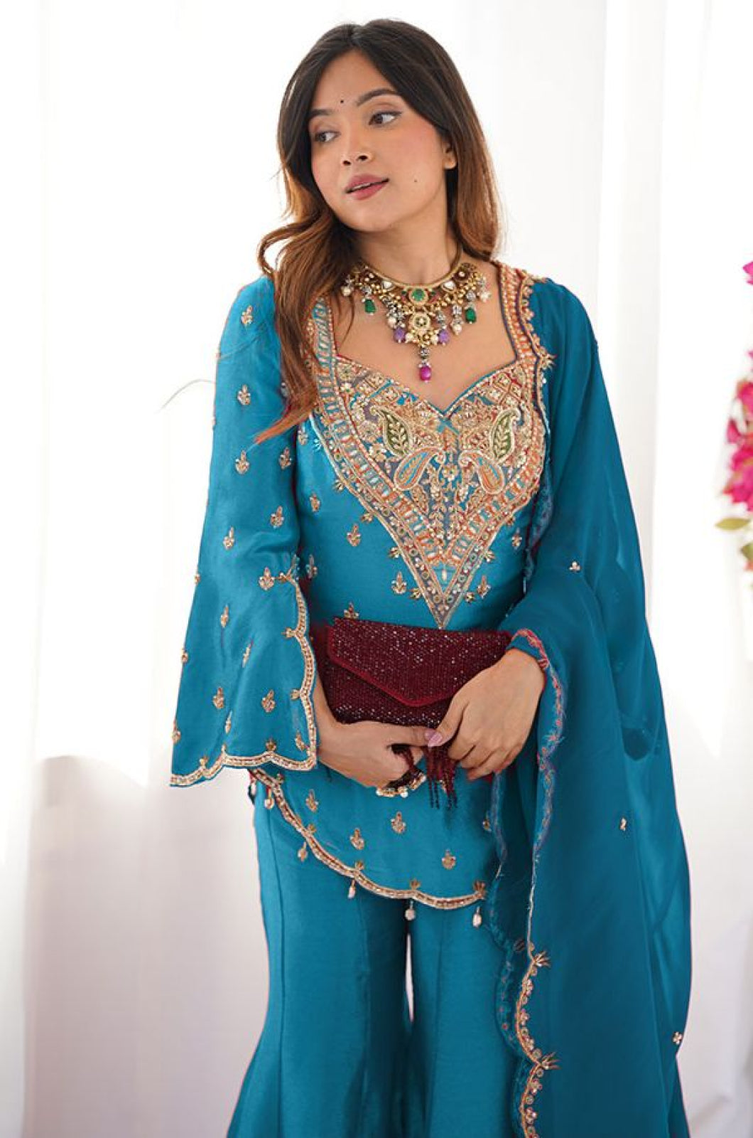 Blue Silk Salwar Kameez - SFFK38201R