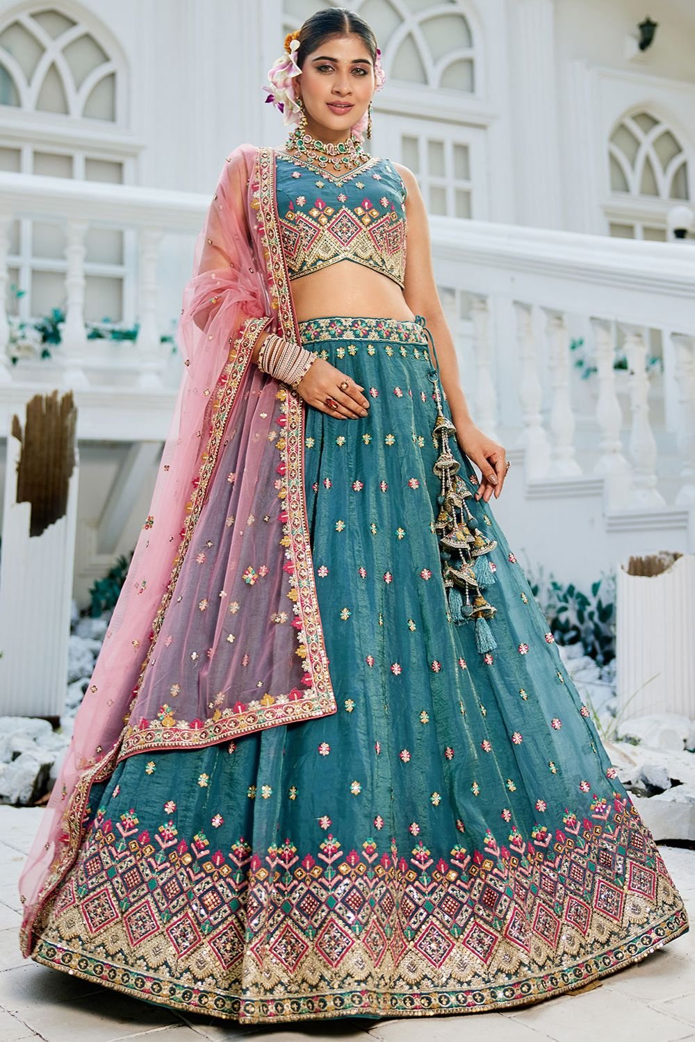 Blue Wedding Ceremonial Net Tissue Lehenga Choli SFFK30304