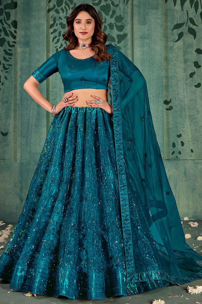 Blue Wedding Party Sangeet Net Lehenga Set  SFYS143205