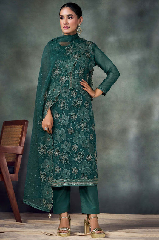 Green Chiffon Plus Size Salwar Kameez Swarovski Work SFVPL30101