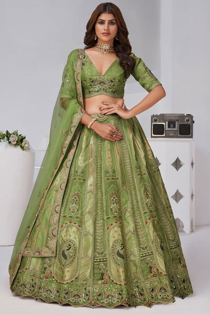 Green Banarasi Lehenga Choli - SFRELS6520