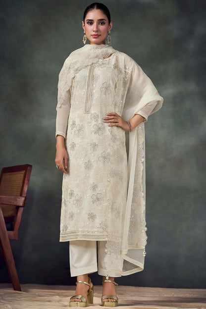 White Chiffon Plus Size Salwar Kameez Swarovski Work SFVPL30104
