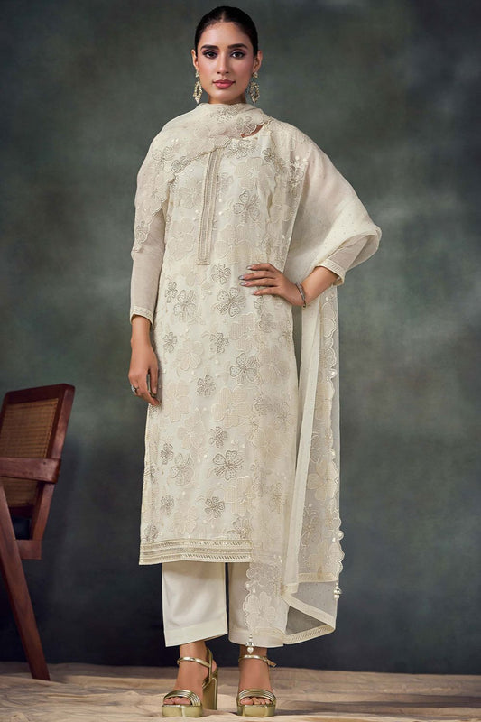 White Chiffon Plus Size Salwar Kameez Swarovski Work SFVPL30104