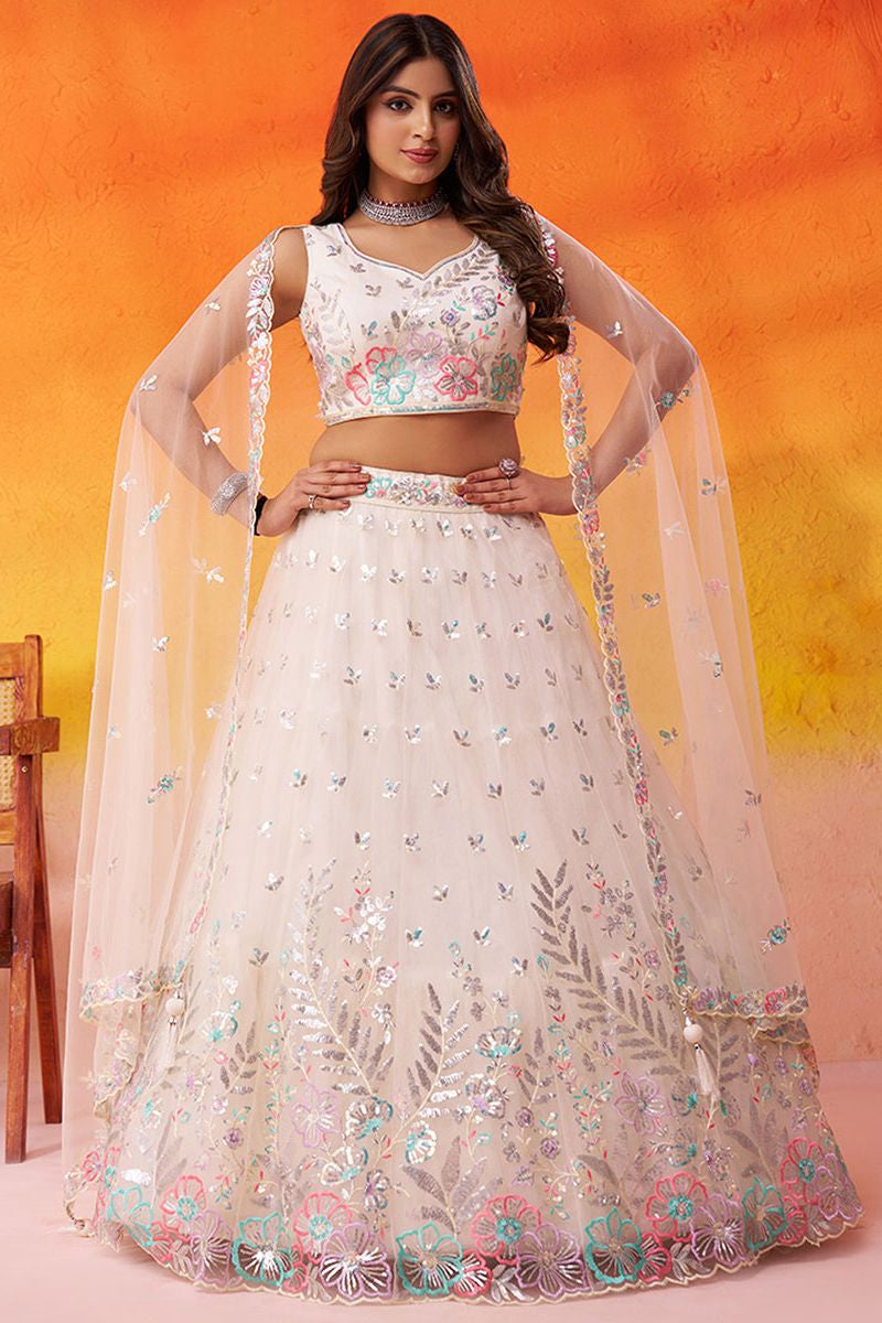 White Bridal Wedding Net Lehenga Choli  SFROY565728