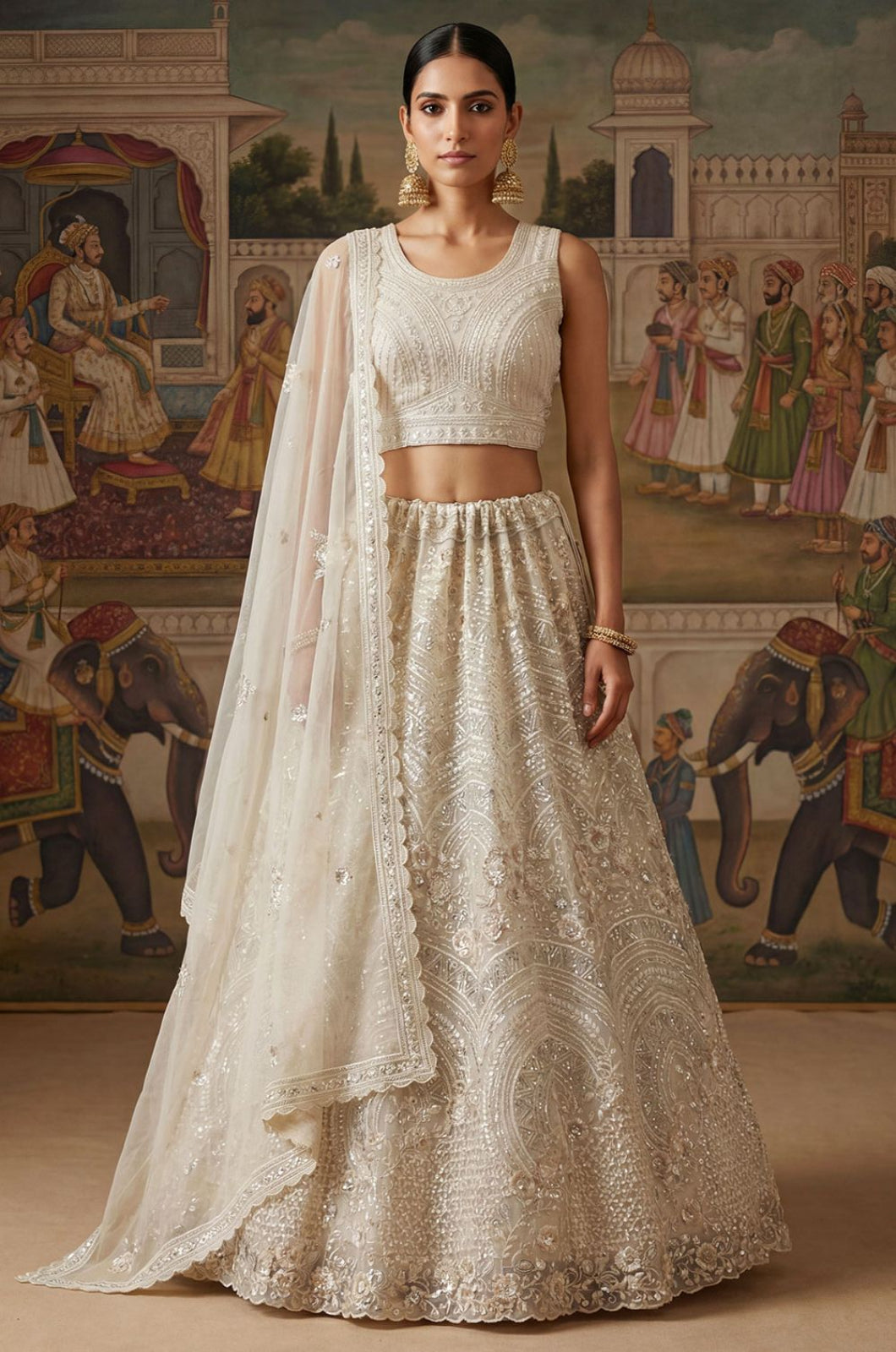 White Net Lehenga Choli - SFANJ3257