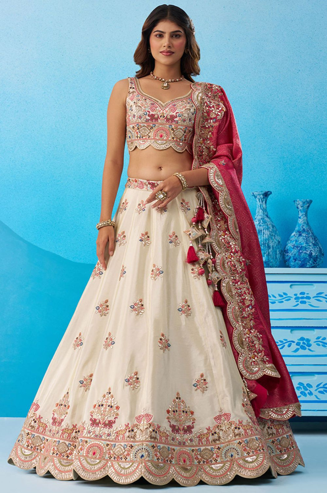 White Tissue Lehenga Choli - SFROY571813