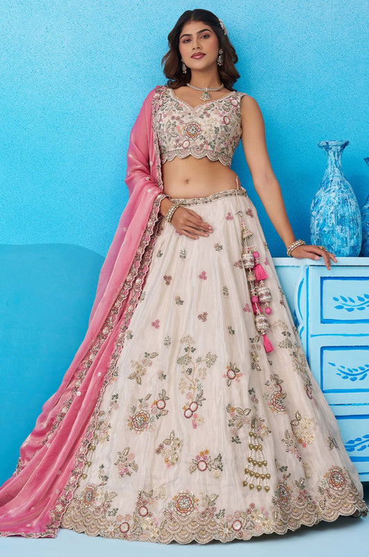 White Tissue Lehenga Choli - SFROY571817