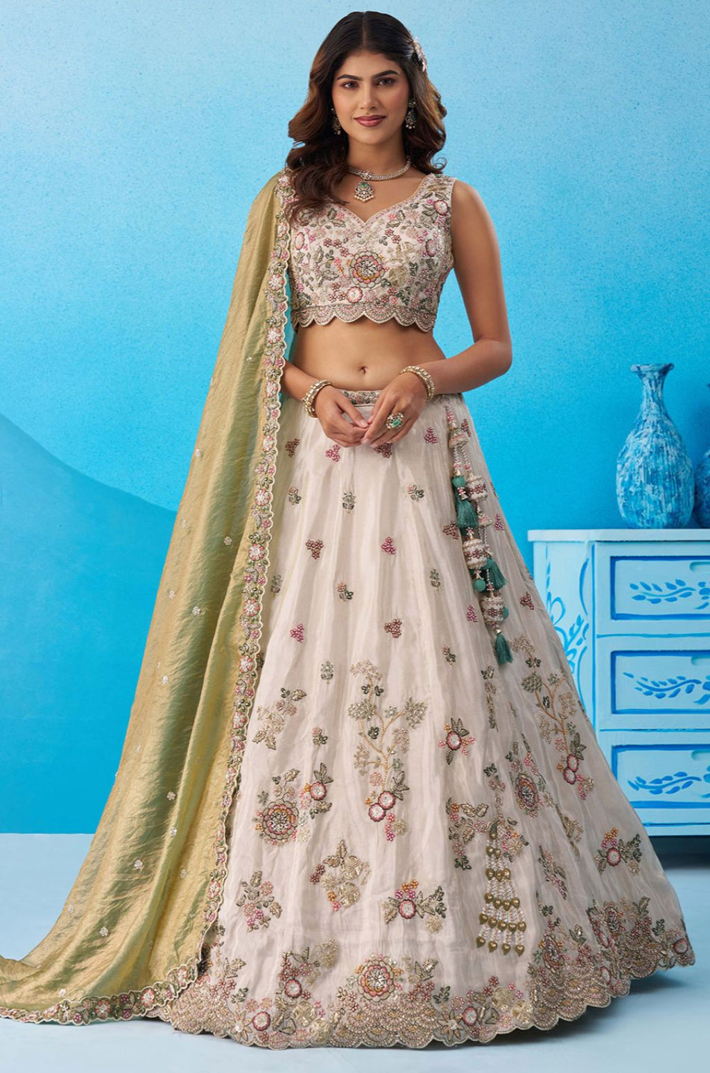 White Tissue Lehenga Choli - SFROY571818