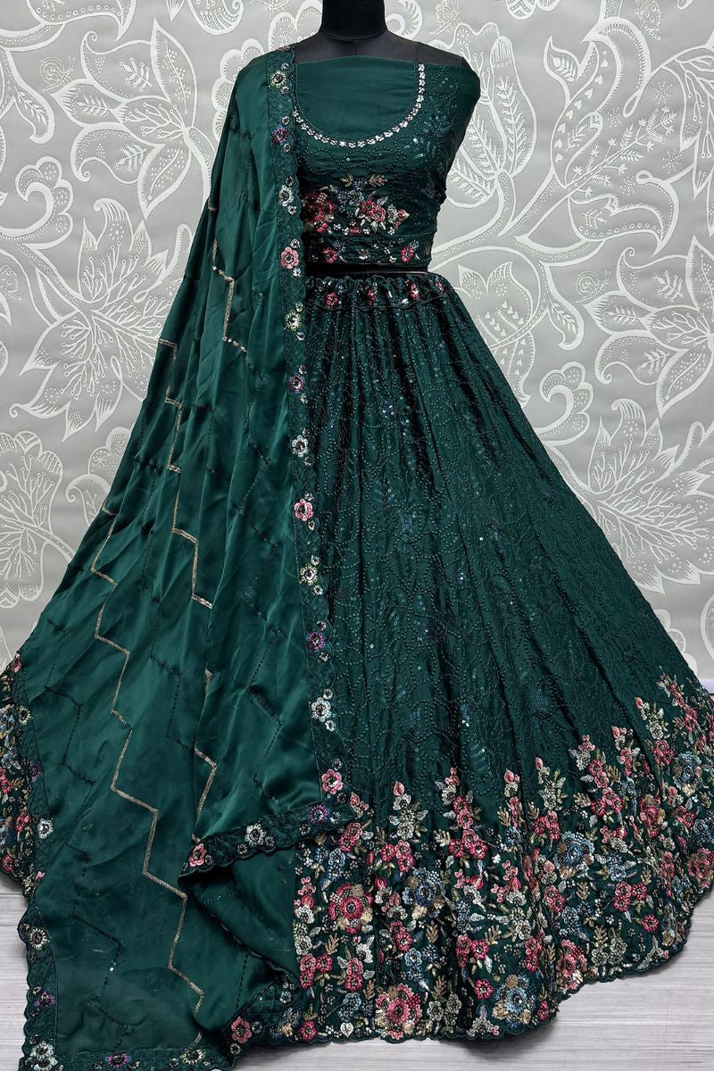 Enchanting Green Chinnon Wedding Lehenga Choli SFANJ2917