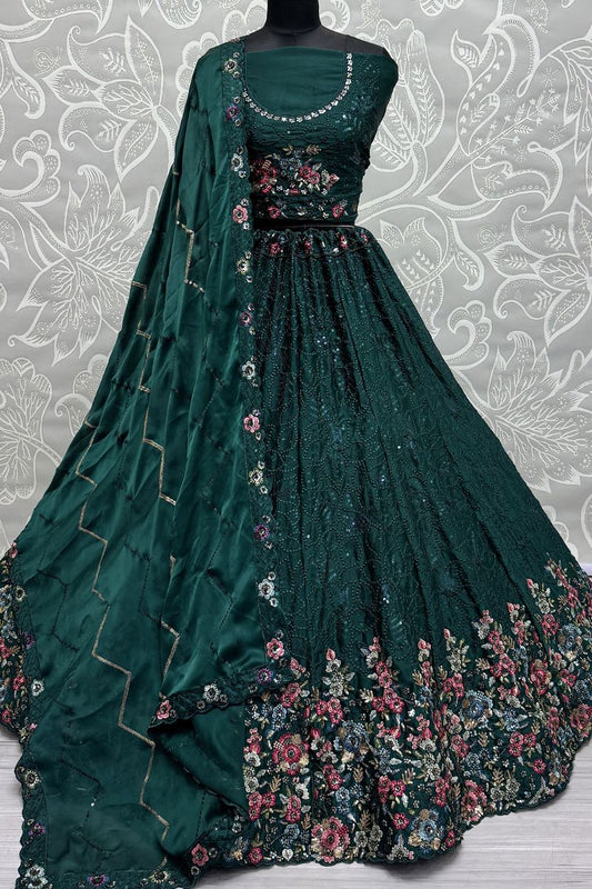 Enchanting Green Chinnon Wedding Lehenga Choli SFANJ2917