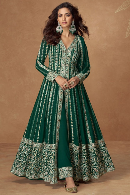 Green Silk Salwar Kameez - SFSMT49201R