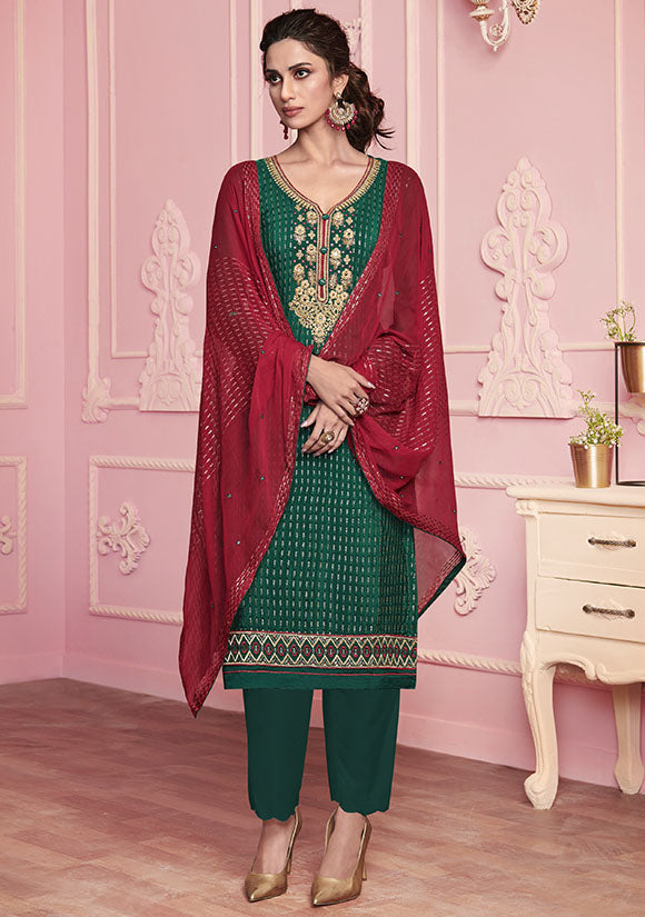 Plus Size Green Salwar Suit In Georgette SFYS68203