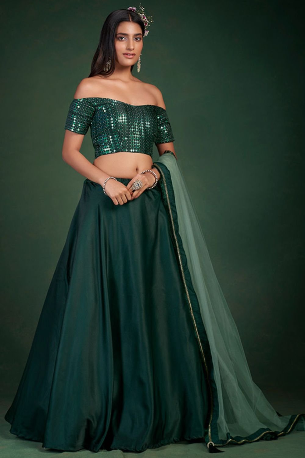 Green Silk Evening Party Lehenga Choli SFARY15606