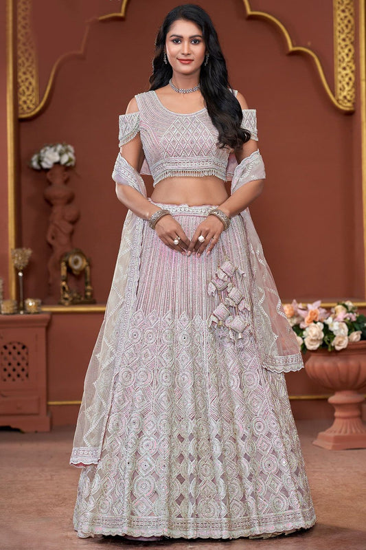 Pink Net Wedding Reception Lehenga Choli SFSA484505R