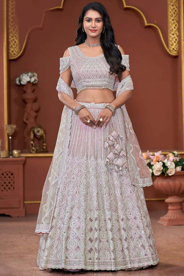 Pink Net Wedding Reception Lehenga Choli SFSA484505R