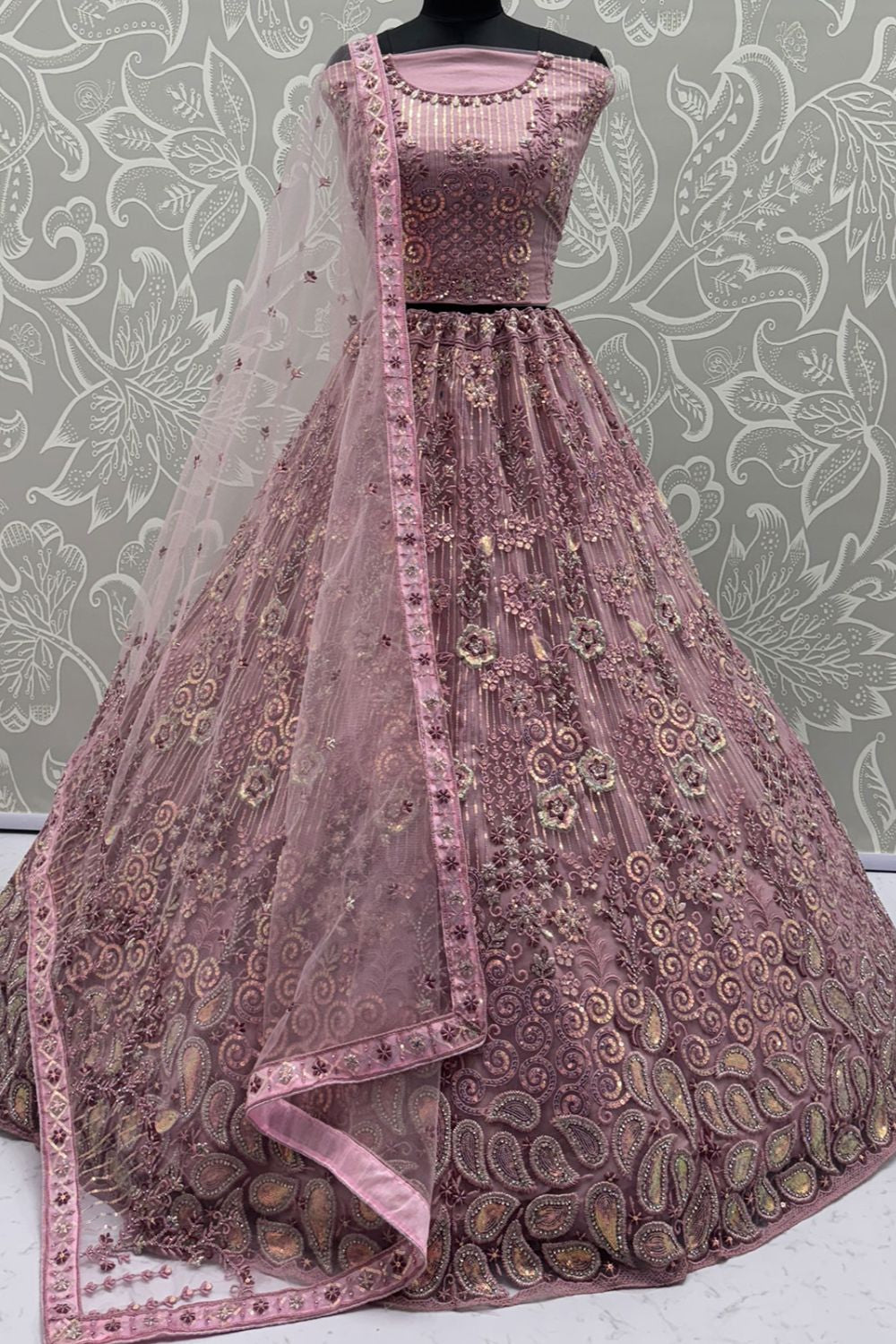 Pink Net Lehenga Choli - SFANJ3130