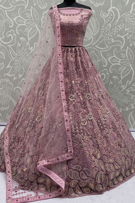 Pink Net Lehenga Choli - SFANJ3130