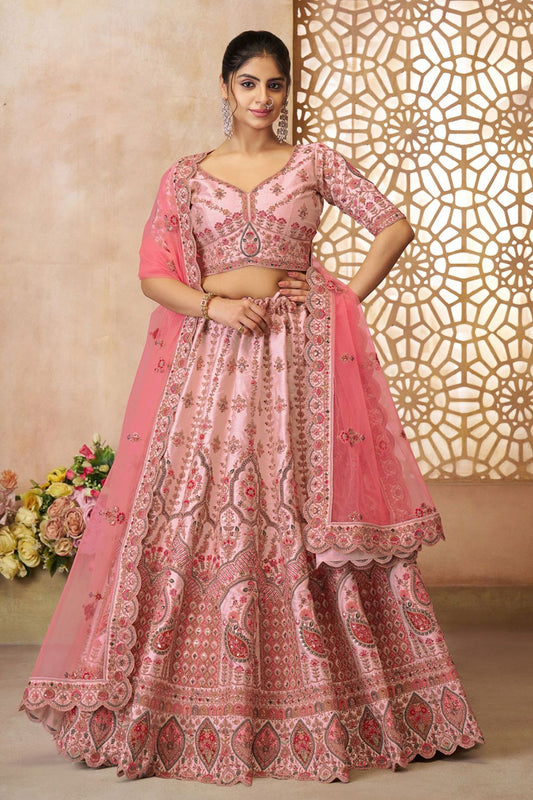 Pink Silk Reception Party Wear Lehenga Choli SFRELS4404