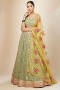 Green Sangeet Georgette Lehenga Choli With Floral Dupatta SFZC4707