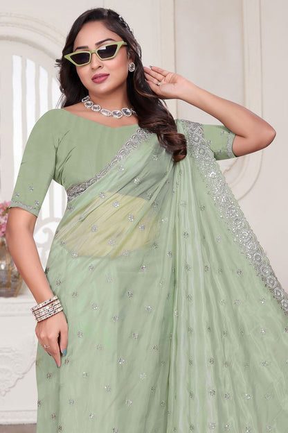 Green Wedding Reception Cocktail Silk Sarees SFNRF59005