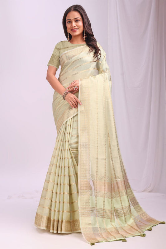 Green Sleek Organza Casual Sarees With Blouse SFAST11504
