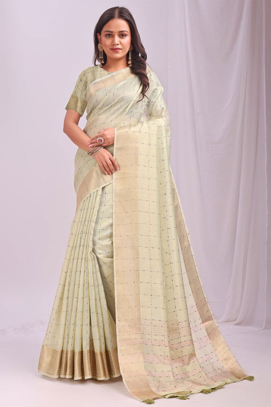 Green Sleek Organza Casual Sarees With Blouse SFAST11602