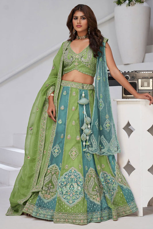 Green Tissue Lehenga Choli - SFRELS6528