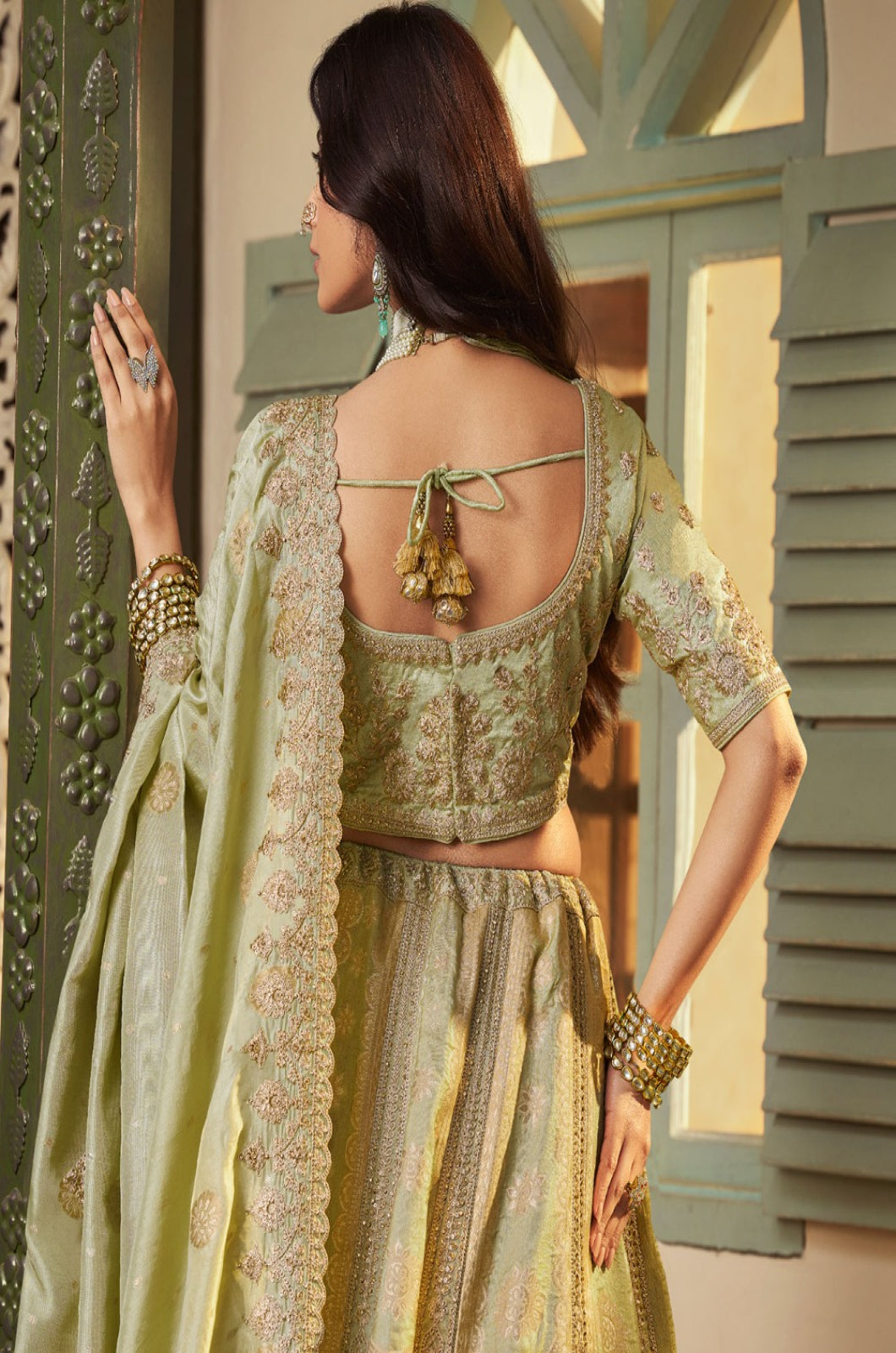Green Banarasi Lehenga Choli - SFSA522202
