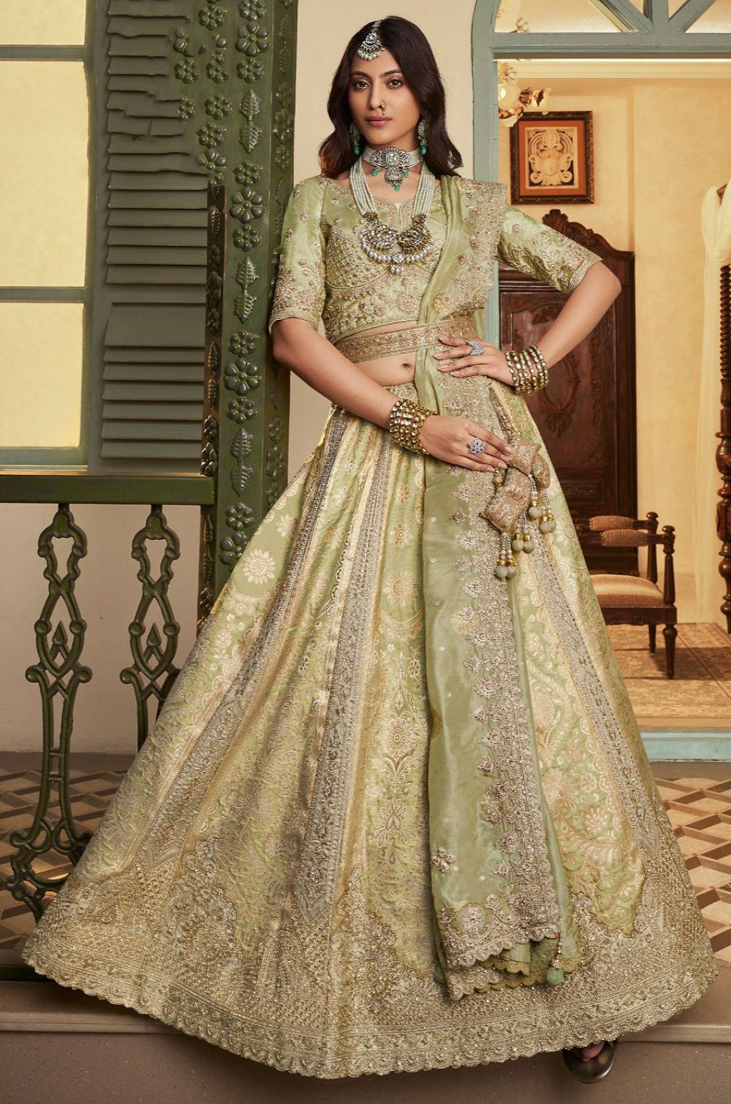 Green Banarasi Lehenga Choli - SFSA522202