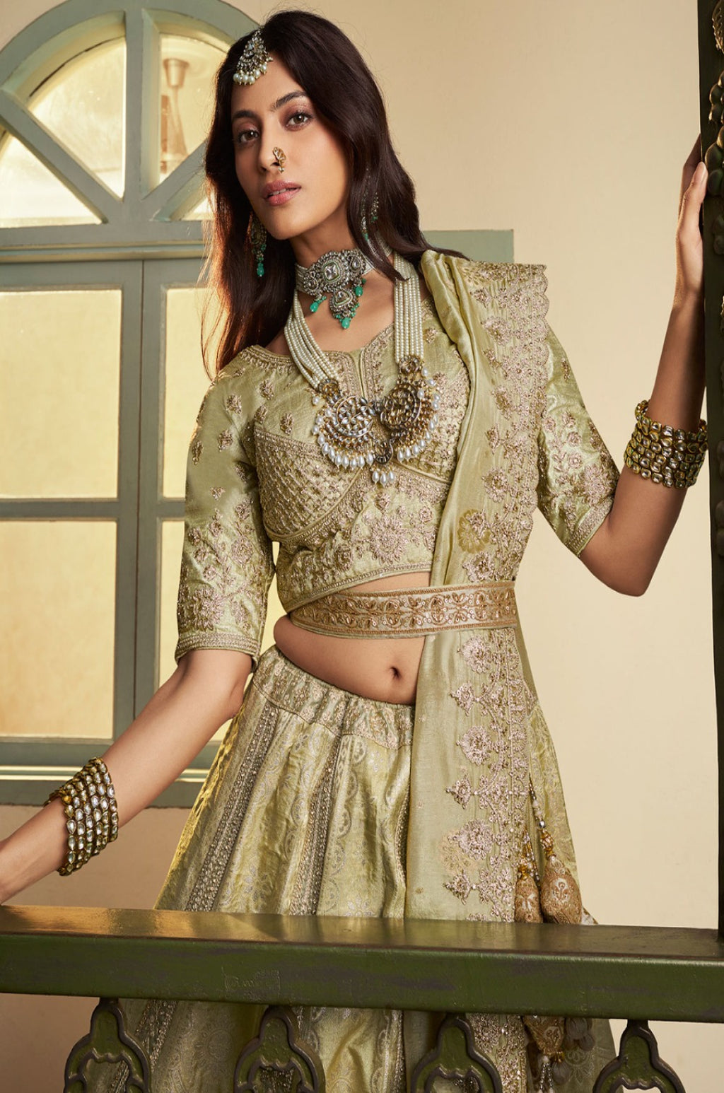 Green Banarasi Lehenga Choli - SFSA522202