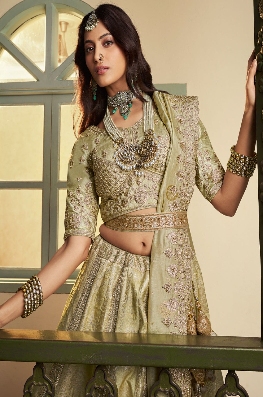 Green Banarasi Lehenga Choli - SFSA522202