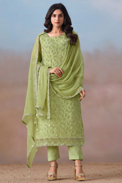 Green Chiffon Salwar Kameez Plus Size Suit SFVPL30602
