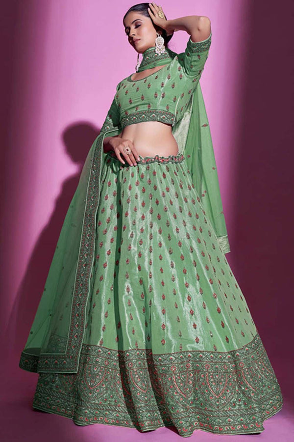 Green Silk Lehenga Choli For Sangeet Ceremony Night SFARY16429