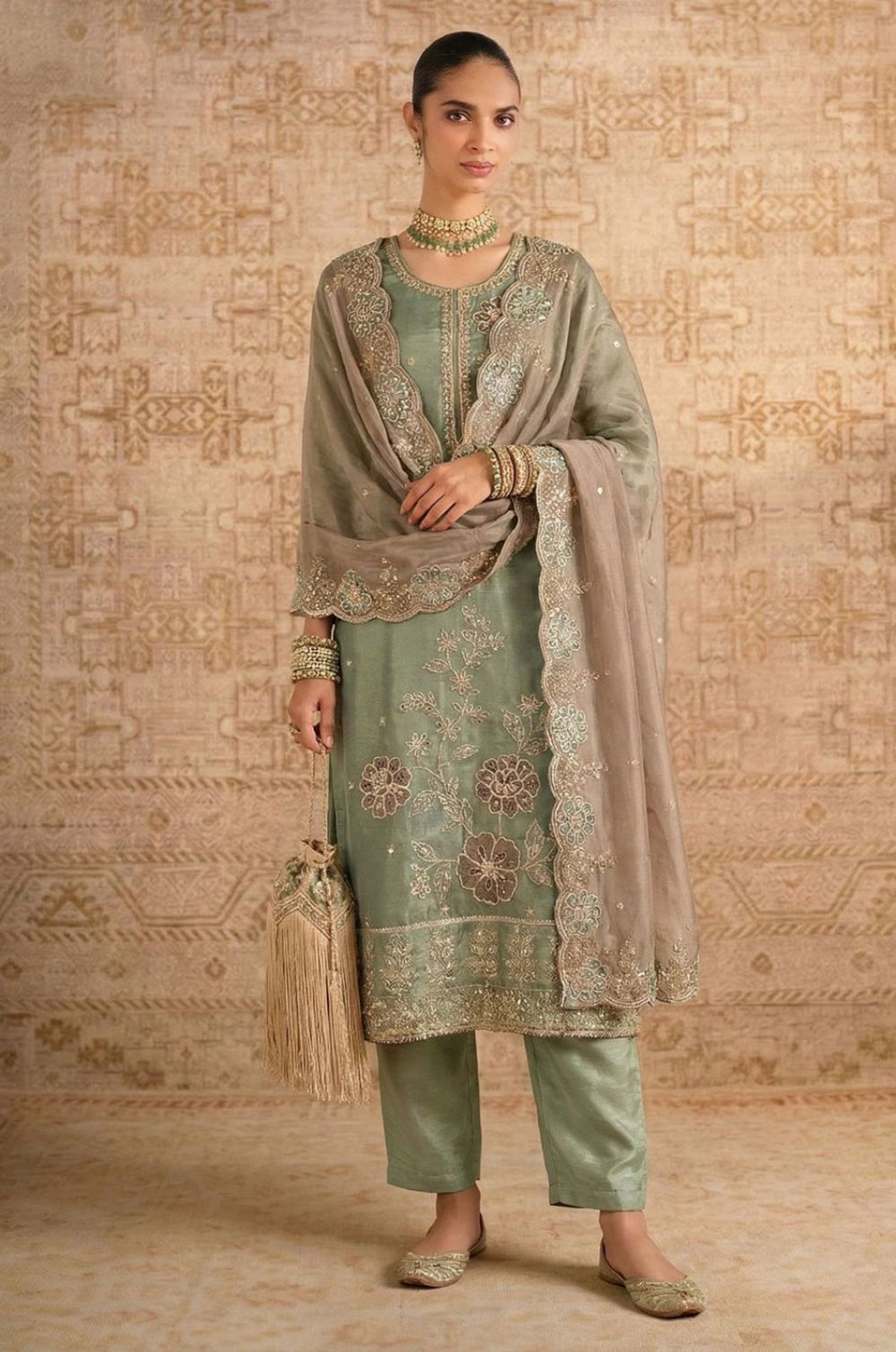 Green Silk Salwar Kameez - SFSA561102R