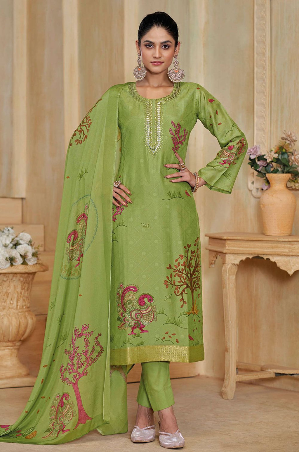 Green Silk Salwar Kameez - SFPRF278604