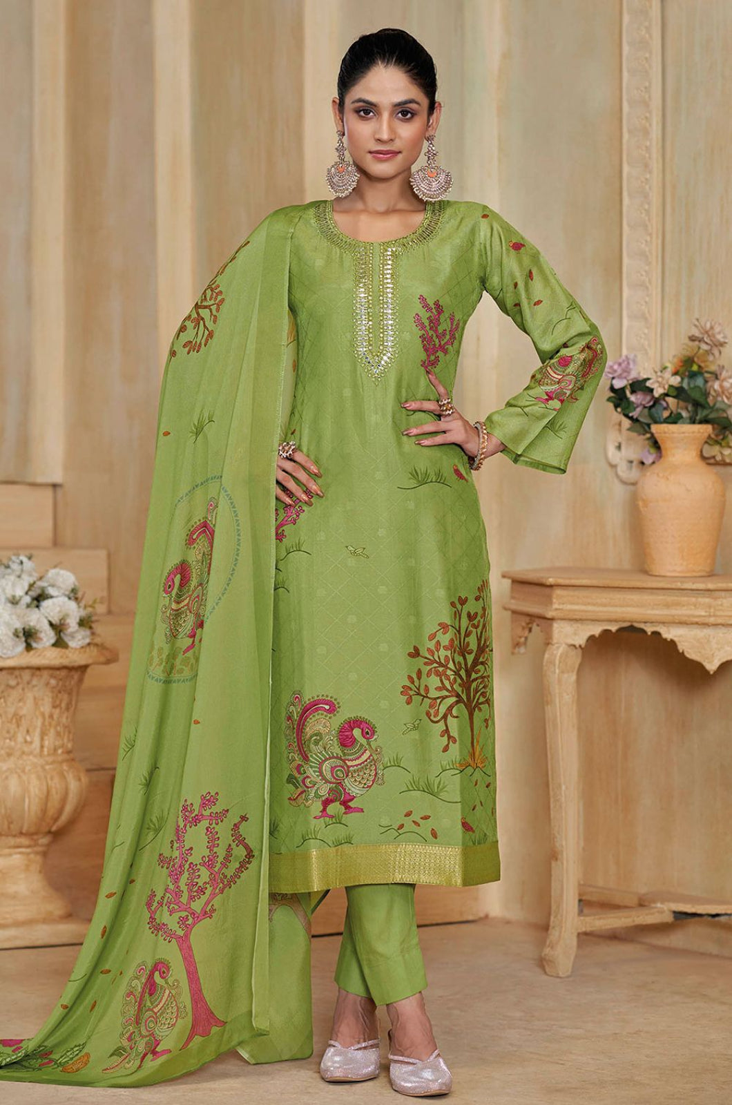 Green Silk Salwar Kameez - SFPRF278604