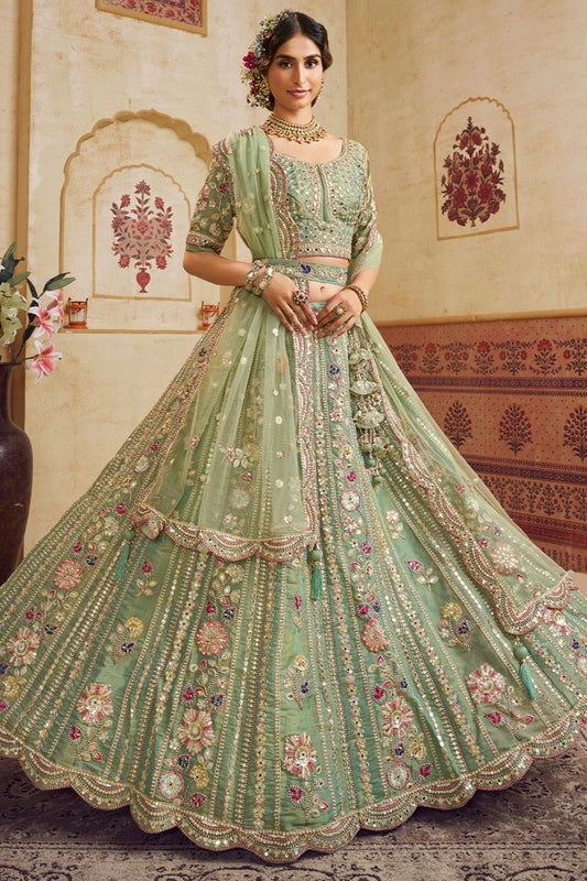 Green Net Lehenga Choli - SFROY553901