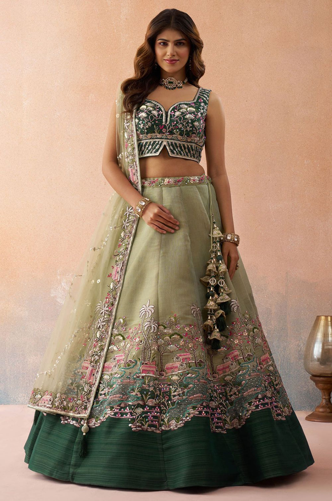 Green Net Lehenga Choli - SFROY571717