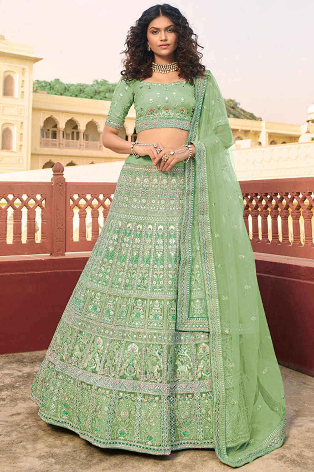 Green Organza Sangeet Wedding  Lehenga Choli SFARY10918
