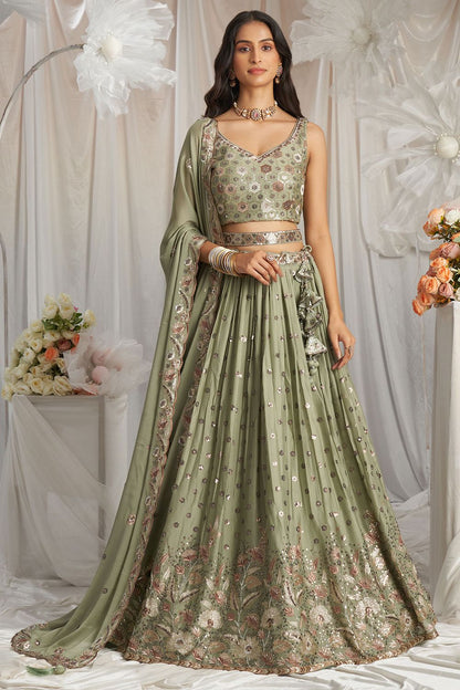 Green Sangeet Soft Georgette Lehenga Choli SFSA495002