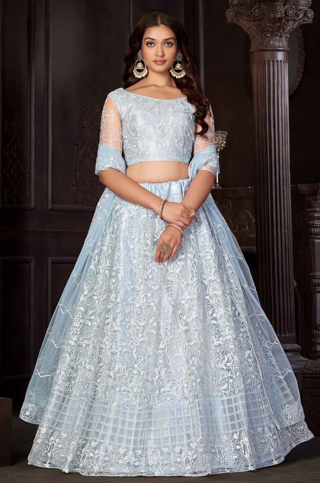 Blue Net Lehenga Choli - SFROY474804