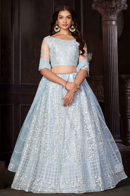 Blue Net Lehenga Choli - SFROY474804