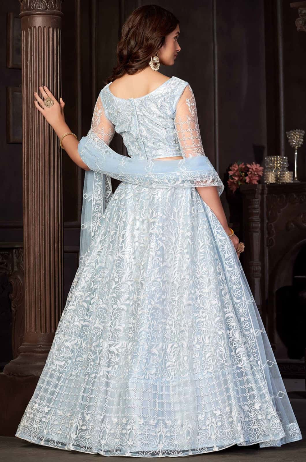 Blue Net Lehenga Choli - SFROY474804