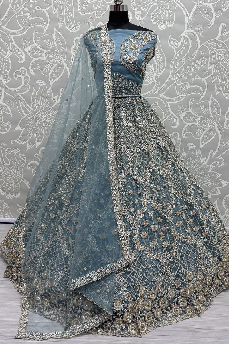 Blue Refined Net Engagement Lehenga Choli  SFANJ2999