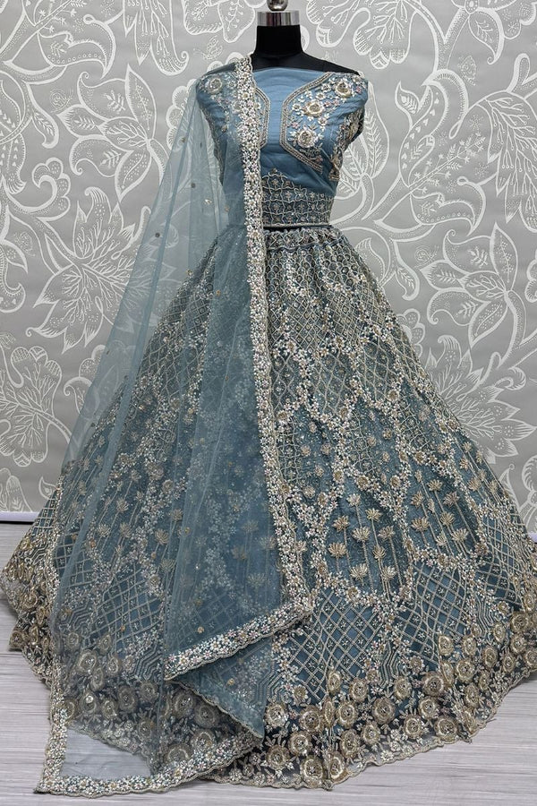 Blue Refined Net Engagement Lehenga Choli  SFANJ2999