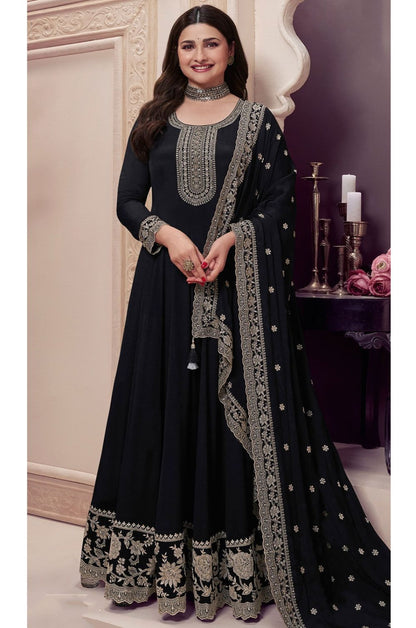 Black Bollywood Anarkali Suit In Chinnon SFEDC16103